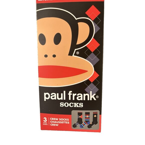 Paul Frank Socks 3 Pair Crew Socks w/ Iconic Monkey, Brand New Fits Men US 7-12 - Picture 4 of 6